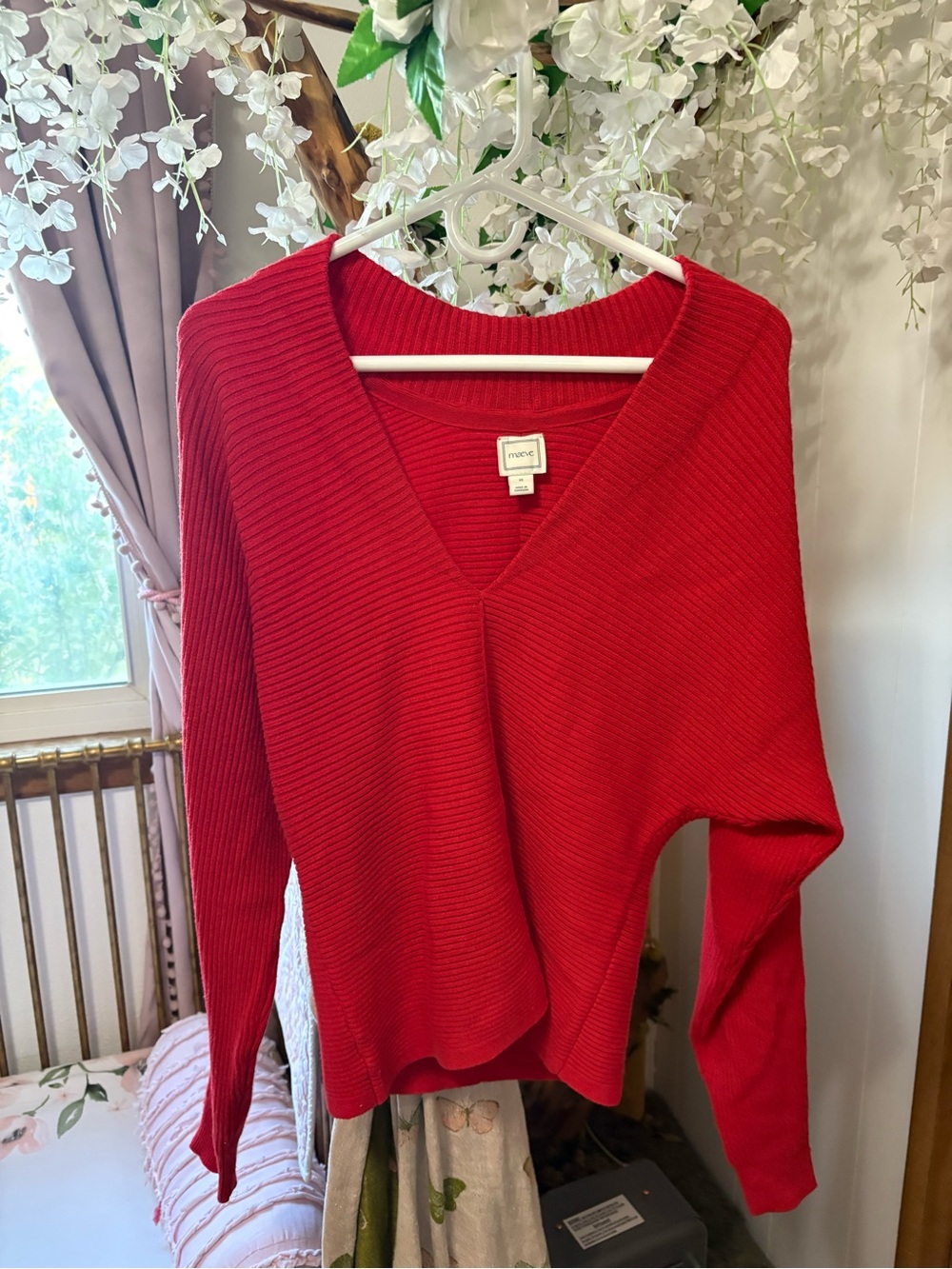 Maeve Red Ribbed V-Neck Sweater - Picture 2 of 6